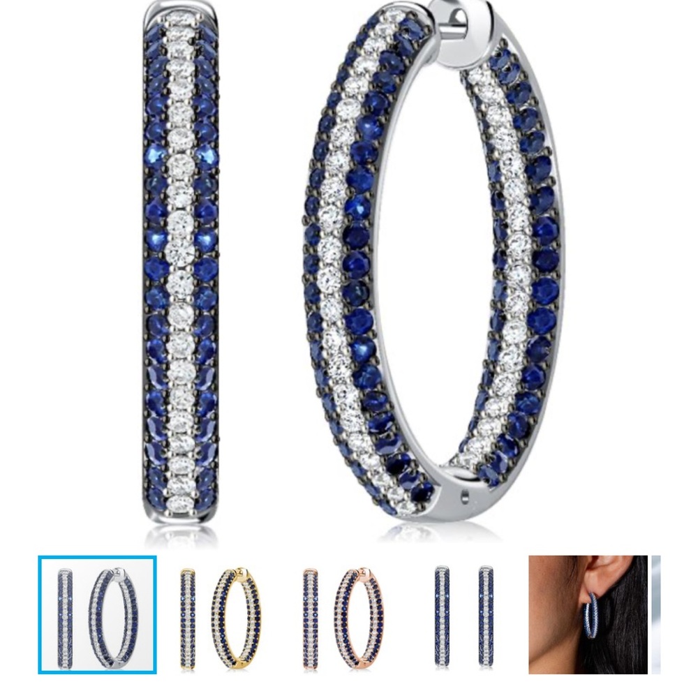 Italo Sterling Silver and Blue Sapphire Hoop Earrings